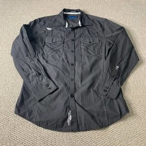 Roar Signature Mens Shirt Size Medium Black Striped Parallel Long Sleeves Pocket